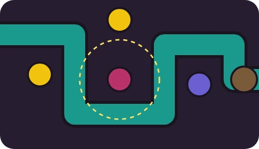 Sketch of the channel with defender posts and a highlighted range circle